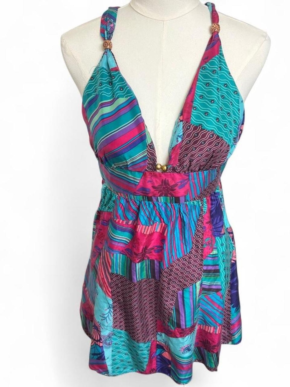 Guess Jeans 100% silk retro y2k style colorful summer dress euro pink blue boho